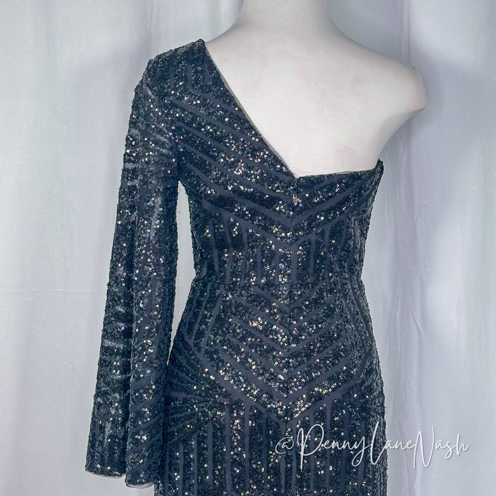 NWT Lumier by Bariano Duckie Sequin One Shoulder Dress Black - Picture 11 of 15
